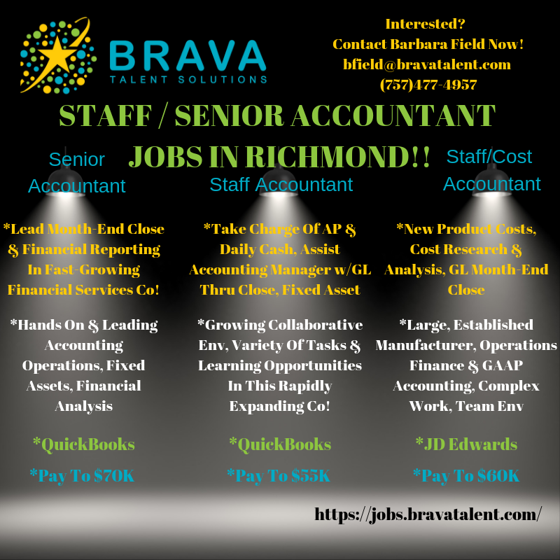 Hot Staff / Senior Accountant Jobs - Richmond
